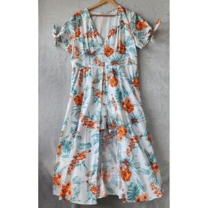eShakti Floral Maxi Dress Womens Size XL Tropical Hawaiian Print Romper Shorts